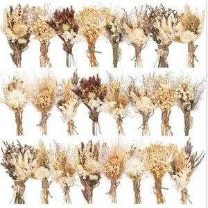 Natural Dried Flower Bouquet Set - Cream and Brown